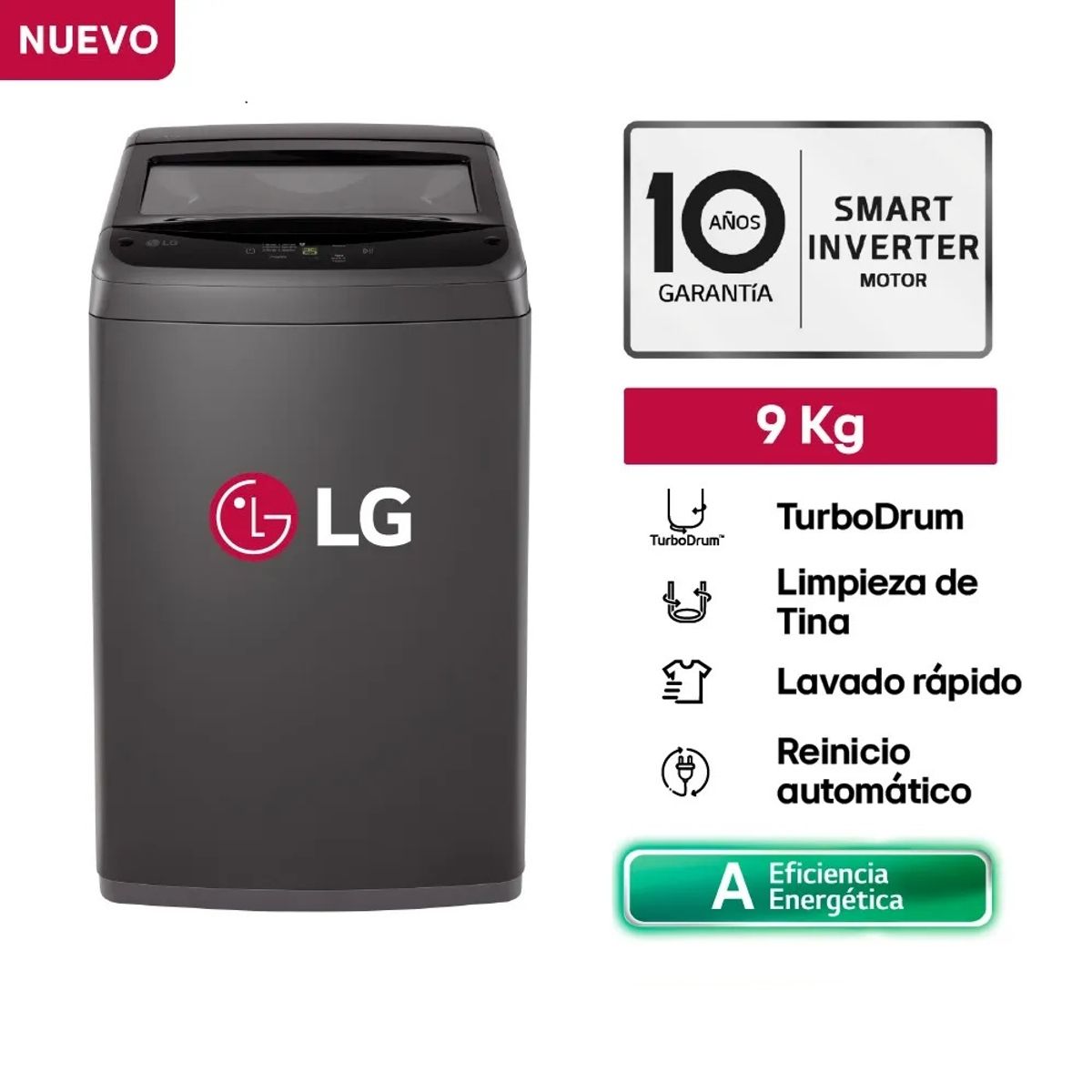 LG - Lavadora LG de lavado Rapido y Carga Superior 9 Kg WT9BVTB