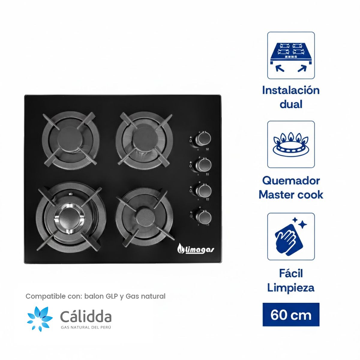 OEM - cocina empotrable de 4 hornillas, vidrio templado Marca Limagas