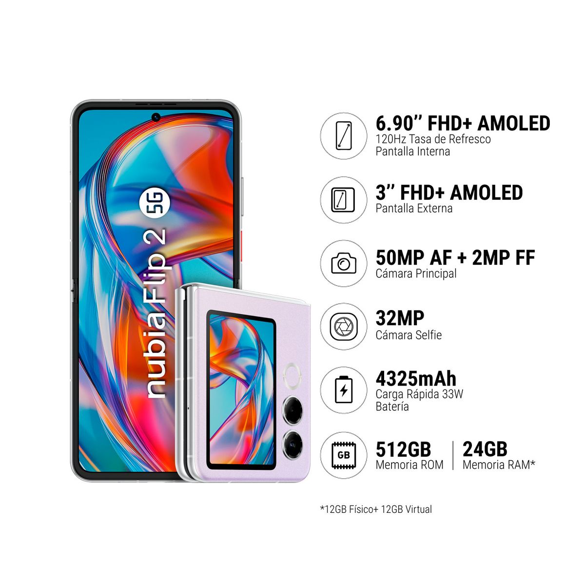 ZTE - ZTE NUBIA FLIP 2 12+512GB - LILA