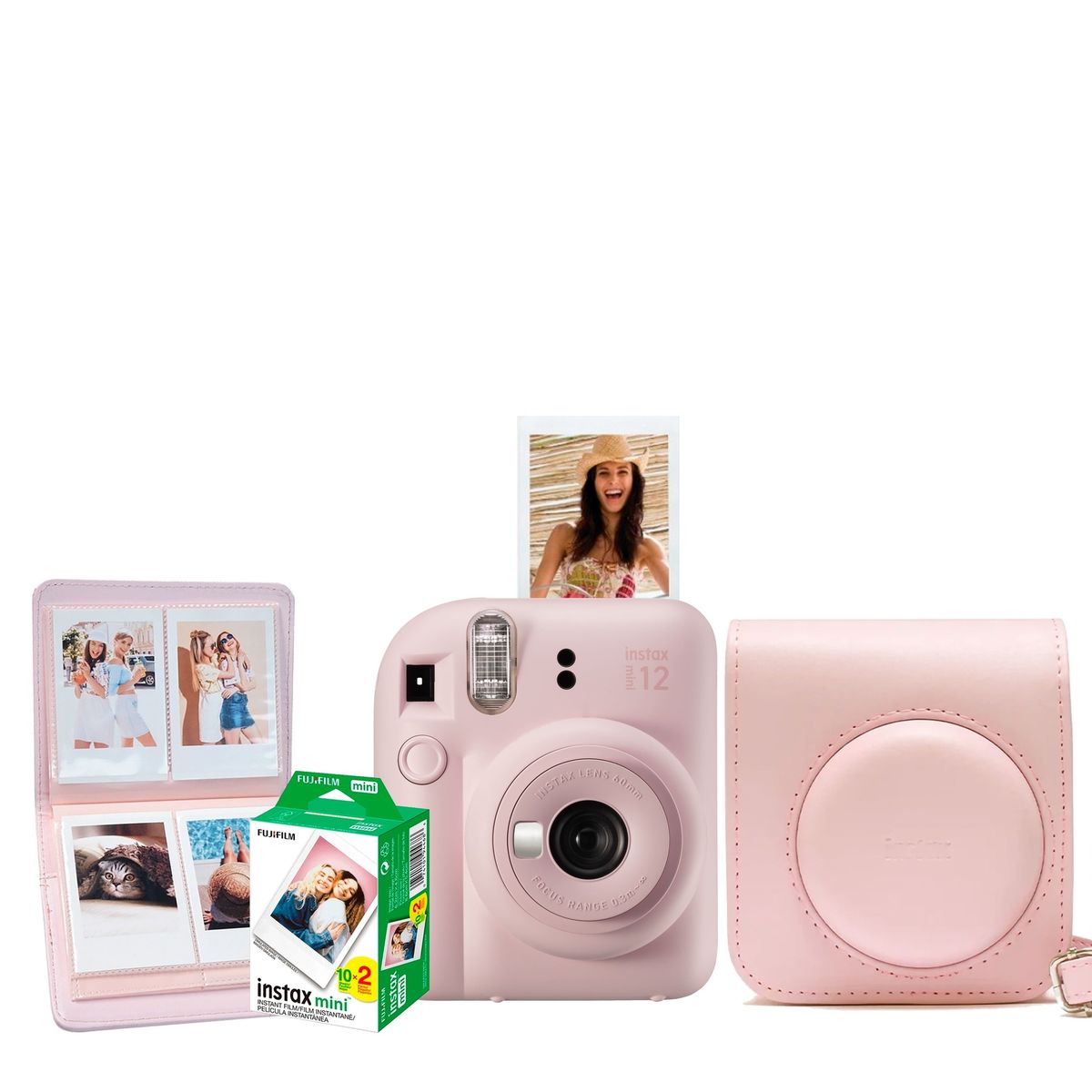 FUJIFILM - Cámara Instax Fujifilm Mini12 Rosa Flor + Pack 20 + Estuche + Mini Álbum