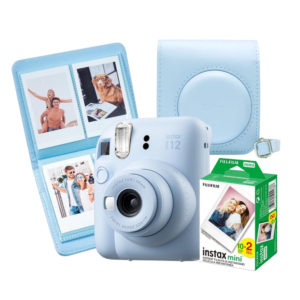 FUJIFILM - Cámara Instantánea FUJIFILM Instax Mini 12 Azul Pastel, Pack 20, Estuche y Mini Álbum