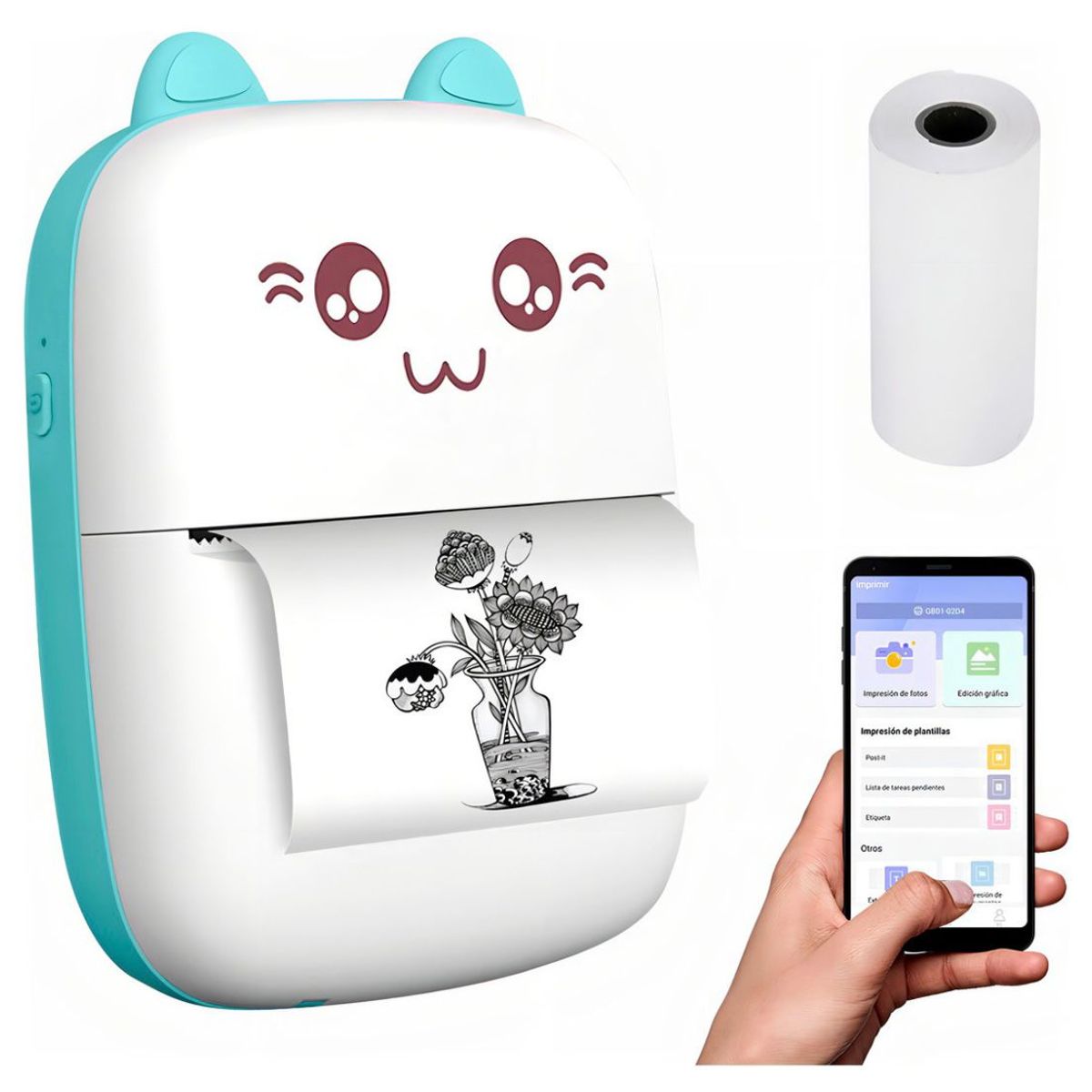 GENERICO - Mini Impresora Termica Portatil Inalambrica Recargable Color celeste