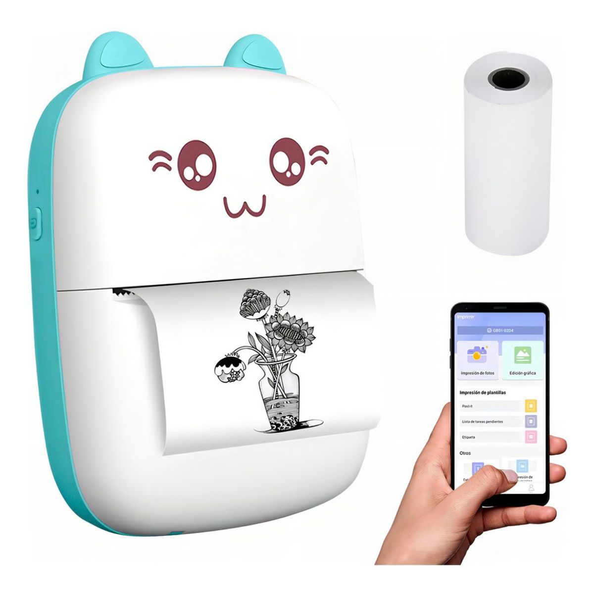 GENERICO - Mini Impresora Termica Portatil Inalambrica Recargable Color celeste
