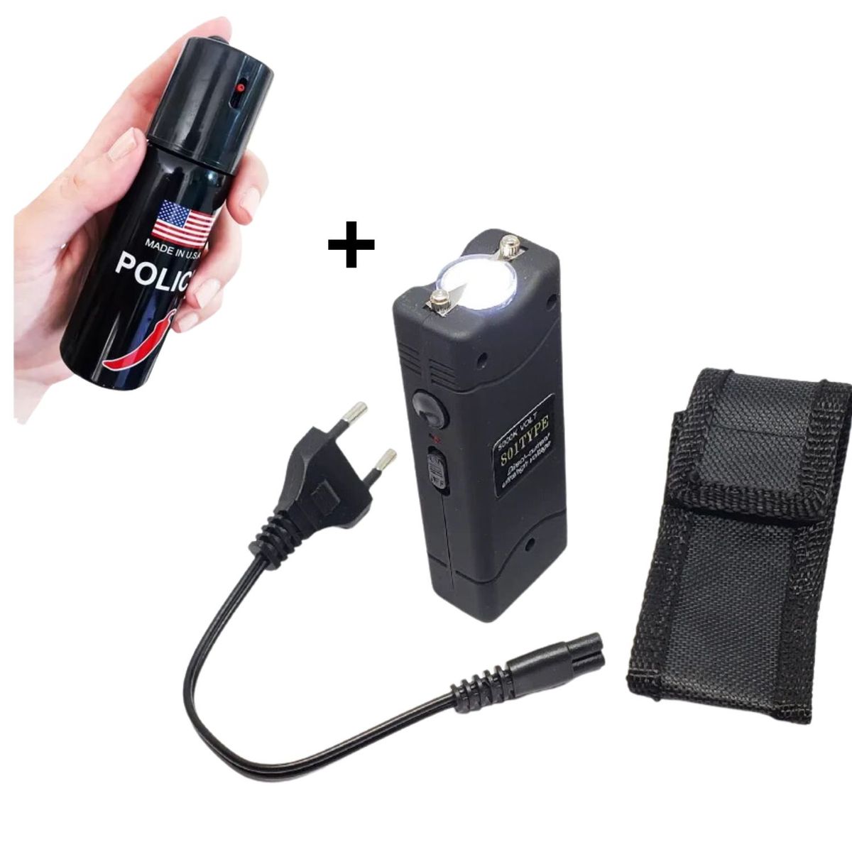 GENERICO - Gas Pimienta y Paralizador Eléctrico Portátil Recargable con Linterna LED