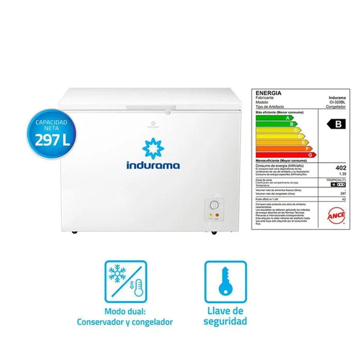 INDURAMA - CONGELADORA INDURAMA 297L BLANCA CI-320BL