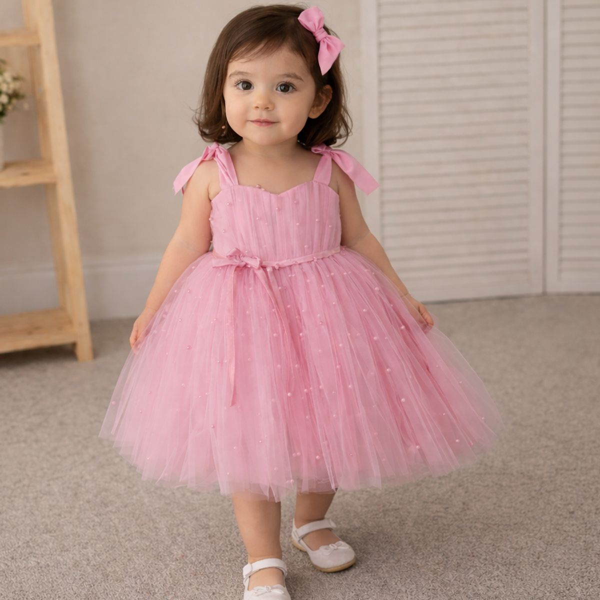 ARELYS - Vestido Niña Princesa Palo Rosa 1 a 2 años