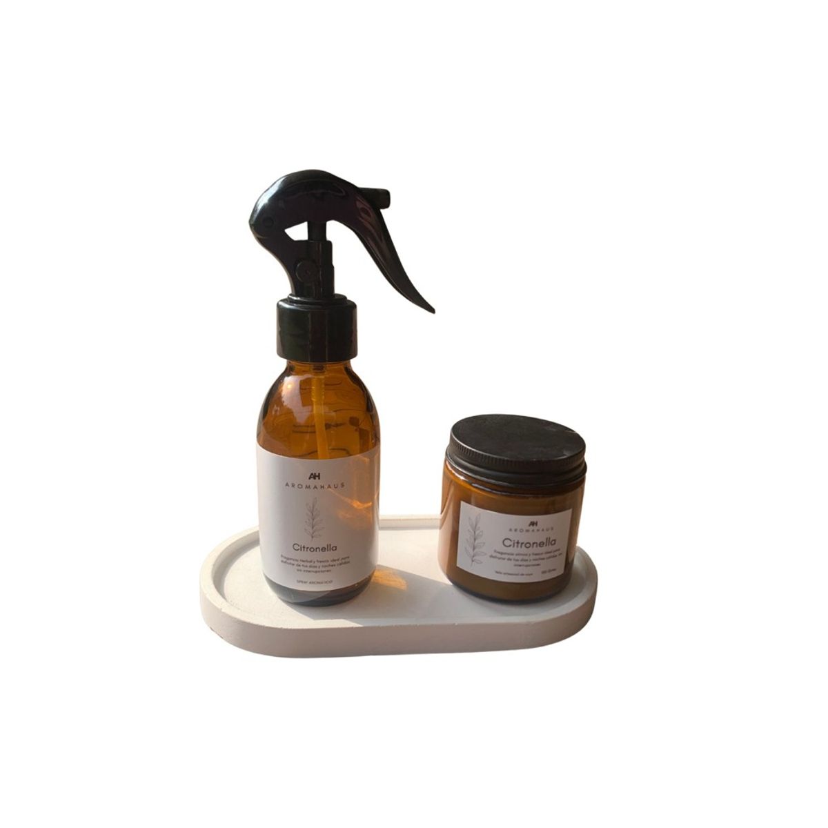 AROMAHAUS - Set  spray aromático  125 ml citronela hierba luisa  y vela de soya 100 gramos aroma citronela