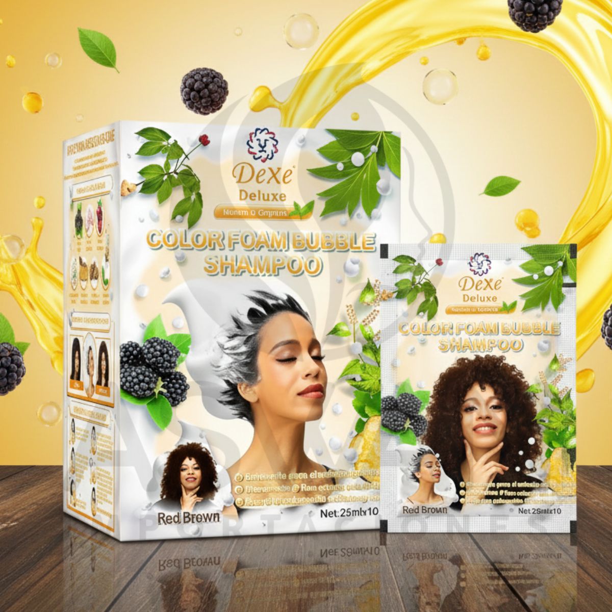 DEXE - Shampoo Dexe red brown colorante para cabello caja x 10 unds