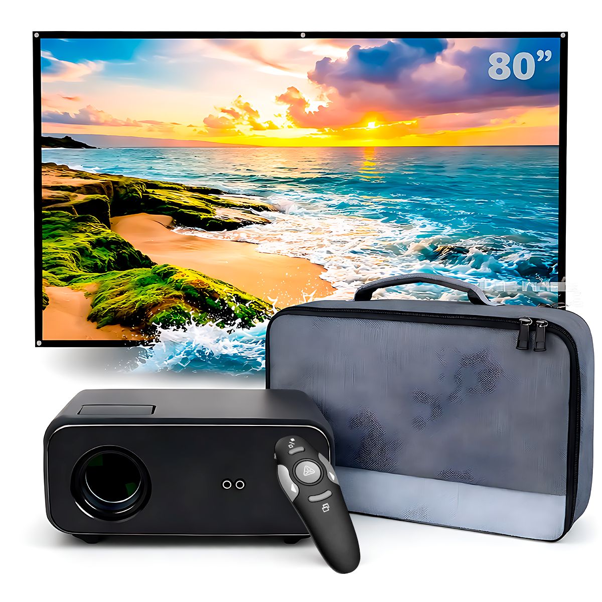 OWLENZ - Proyector Smart SD550 Enfoque Manual + Ecran 80 Pulgadas + Puntero Láser + Bolso de Transporte