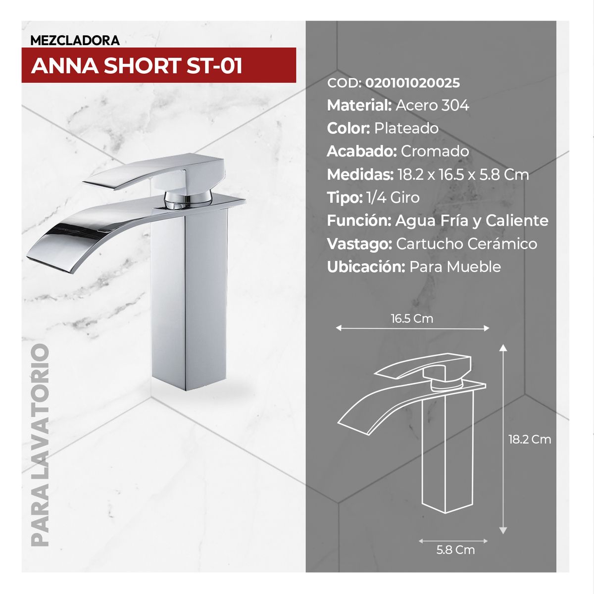 STONE - COMBO BOWL KRISTIN BONE + MEZCLADORA COLLEN SHORT STG-01 STONE + DESAGÜE POP UP DORADO