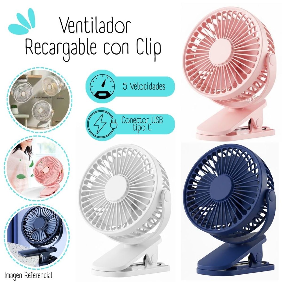 GENERICO - Ventilador Recargable con Clip Para Escritorio
