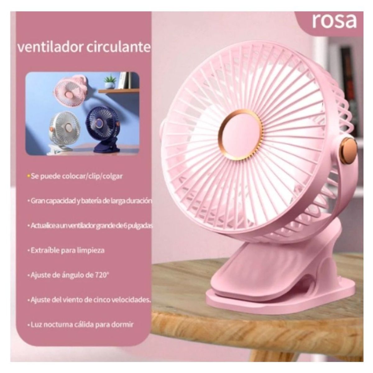 GENERICO - Ventilador Recargable con Clip Para Escritorio