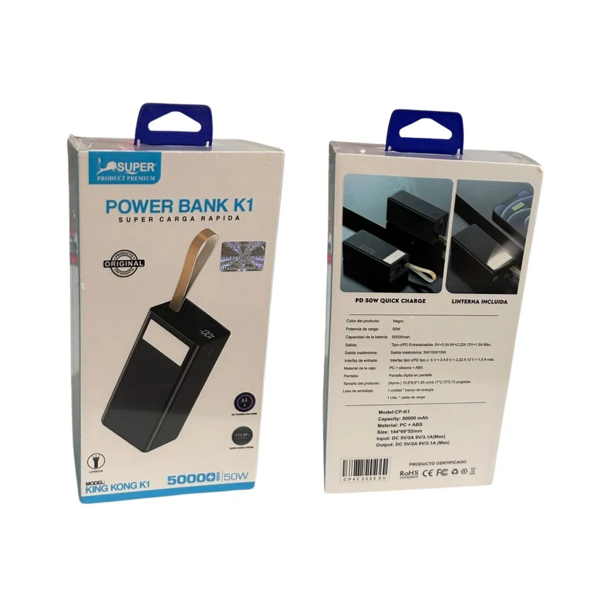 GENERICO - Cargador Portátil King Kong K1 Power Bank 50000mAh 50W Carga Rápida + Linterna