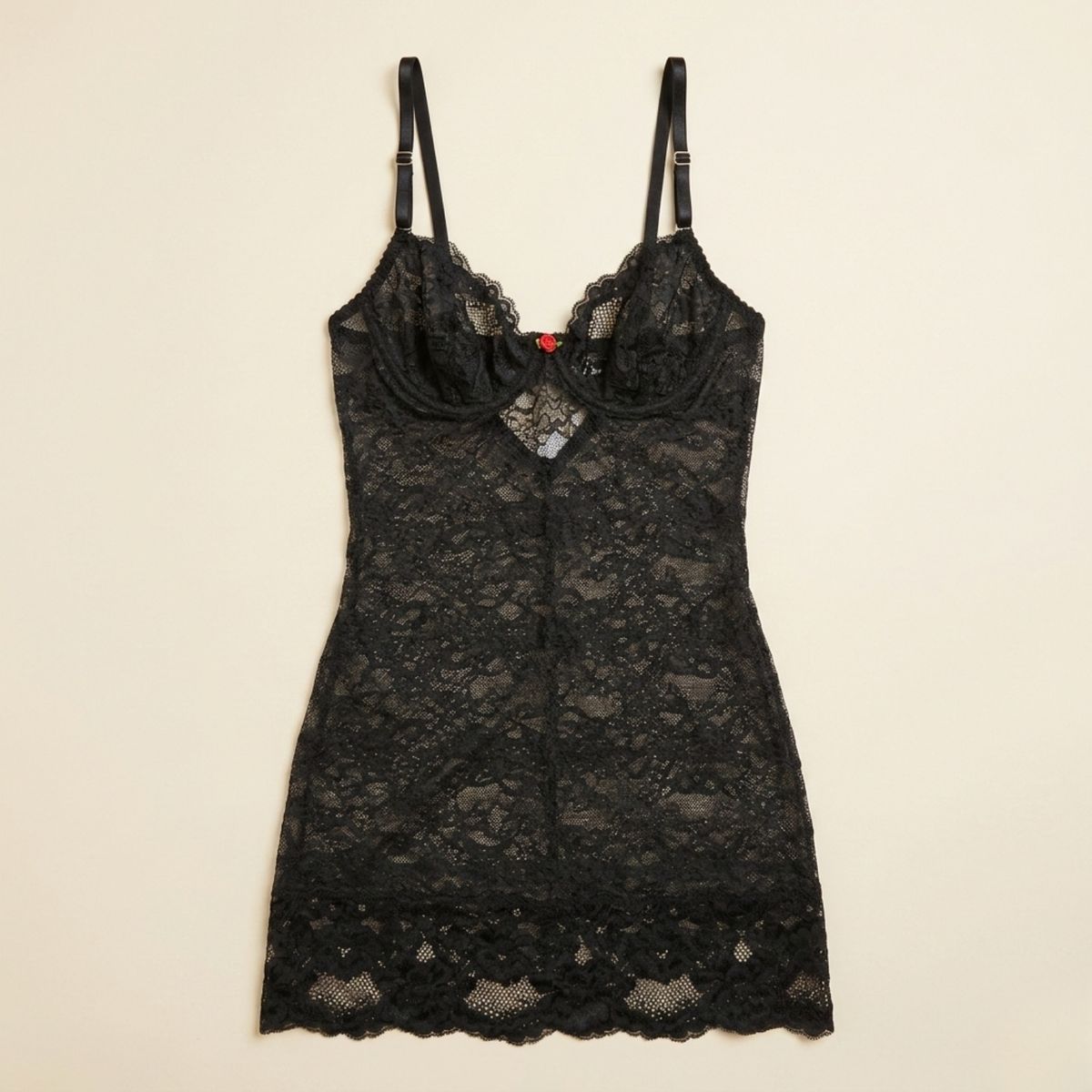 GENERICO - Babydoll negro encaje y tul licrado lenceria