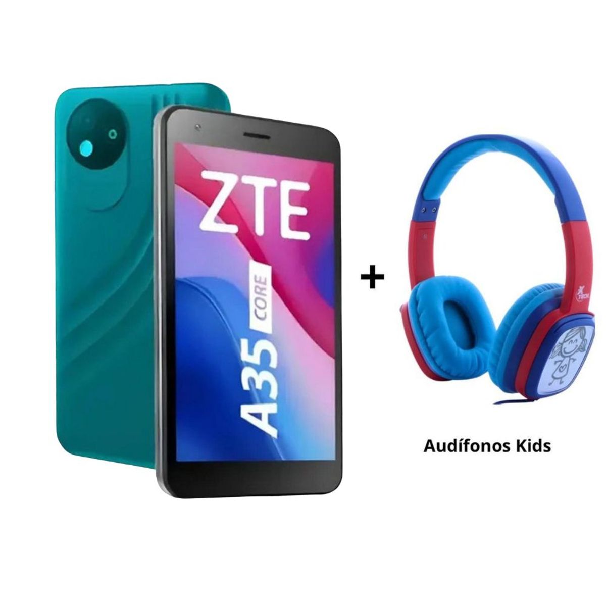ZTE - Pack Celular ZTE Blade A35 Core Azul + Audífonos para Niños Xtech SoundArt Kid Azul
