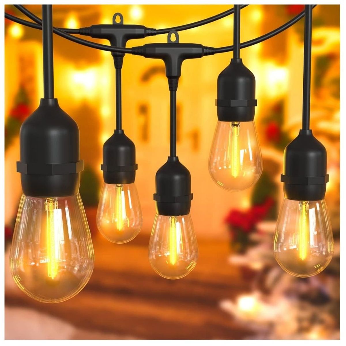 SEISA - Luces Guirnalda para Exterior Terrazas Jardín con Panel Solar Corriente 220V 10 Metros 20 Focos DUAL