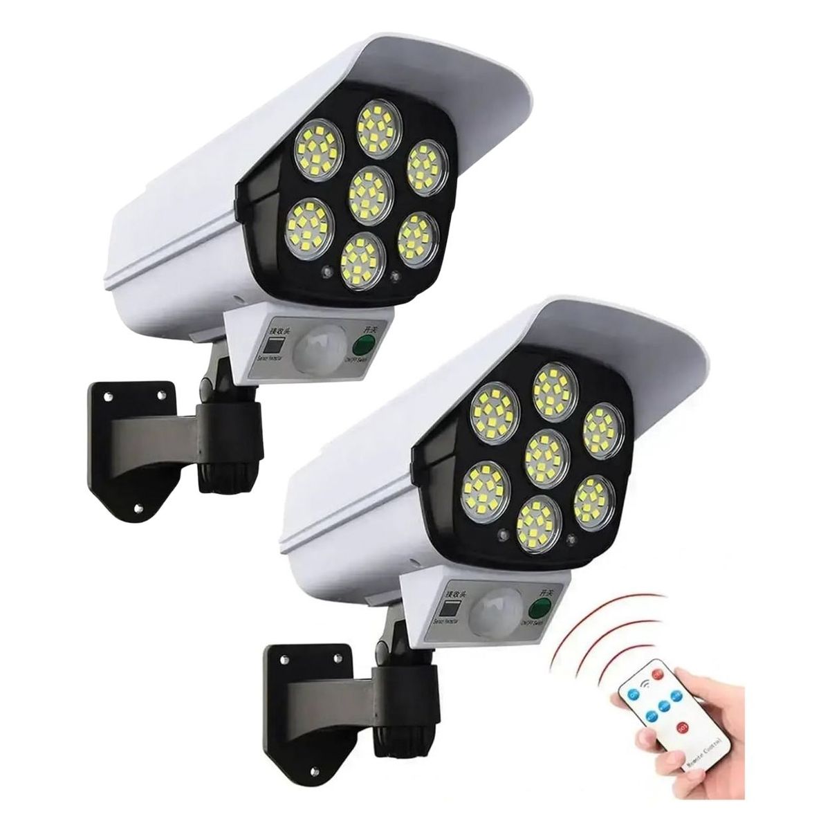 GENERICO - Set de 2 Reflectores Solares Tipo Cámara de Seguridad con Control Remoto - 77 SMD LED