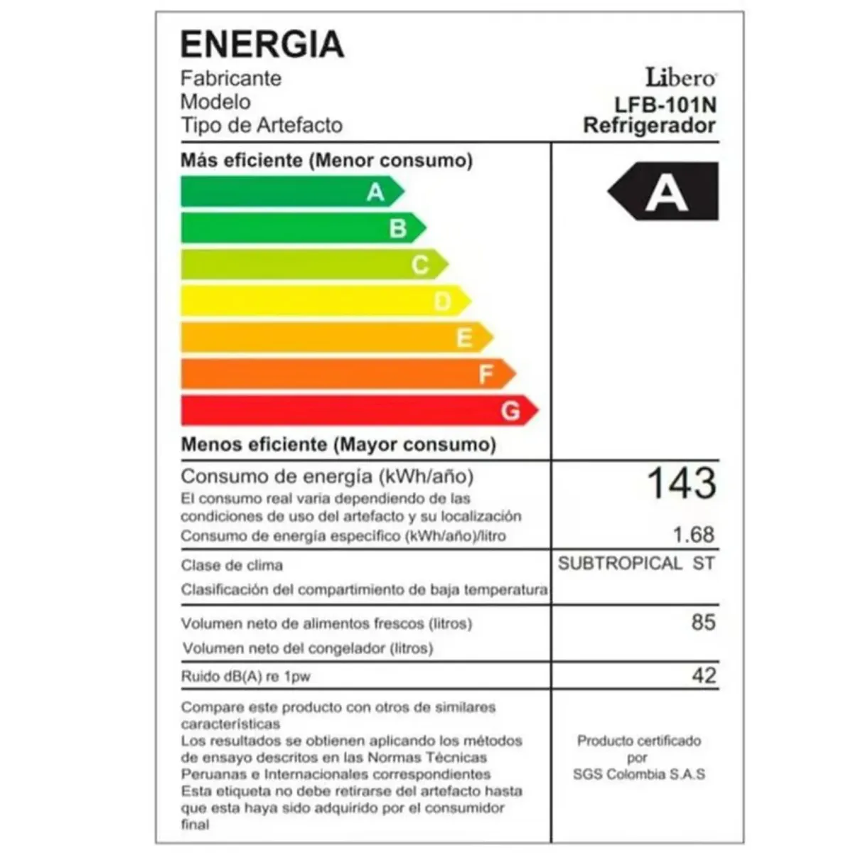 LIBERO - Frigobar Libero LFB-101N Negro 92 Litros - Bajo Consumo, Silencioso y Compacto