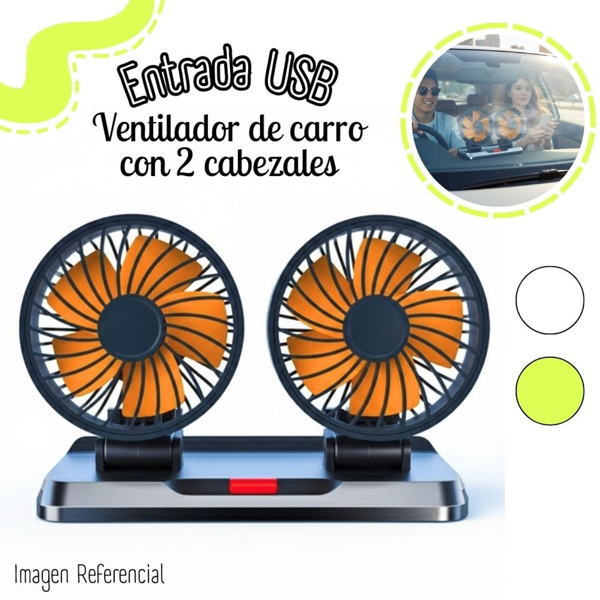 GENERICO - Ventilador para Auto de Doble Cabezal - USB 5V