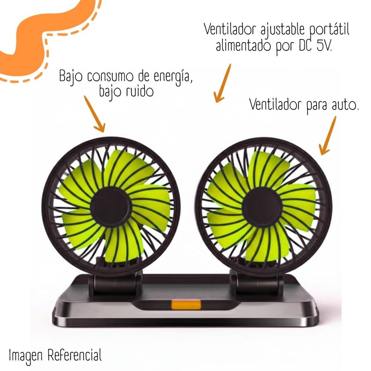 GENERICO - Ventilador para Auto de Doble Cabezal - USB 5V