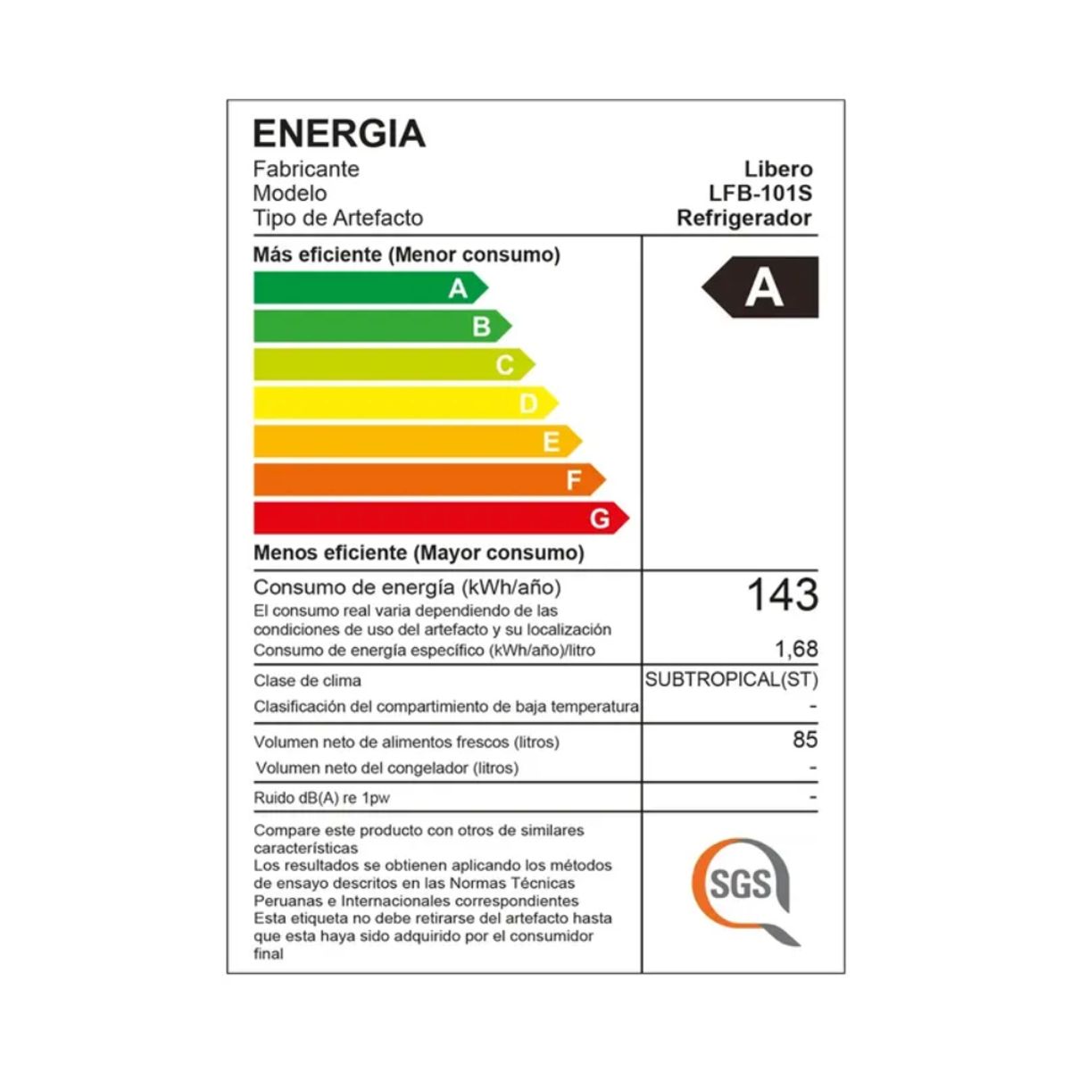 LIBERO - Frigobar Libero LFB-101S Inox 92 Litros - Bajo Consumo, Silencioso y Compacto