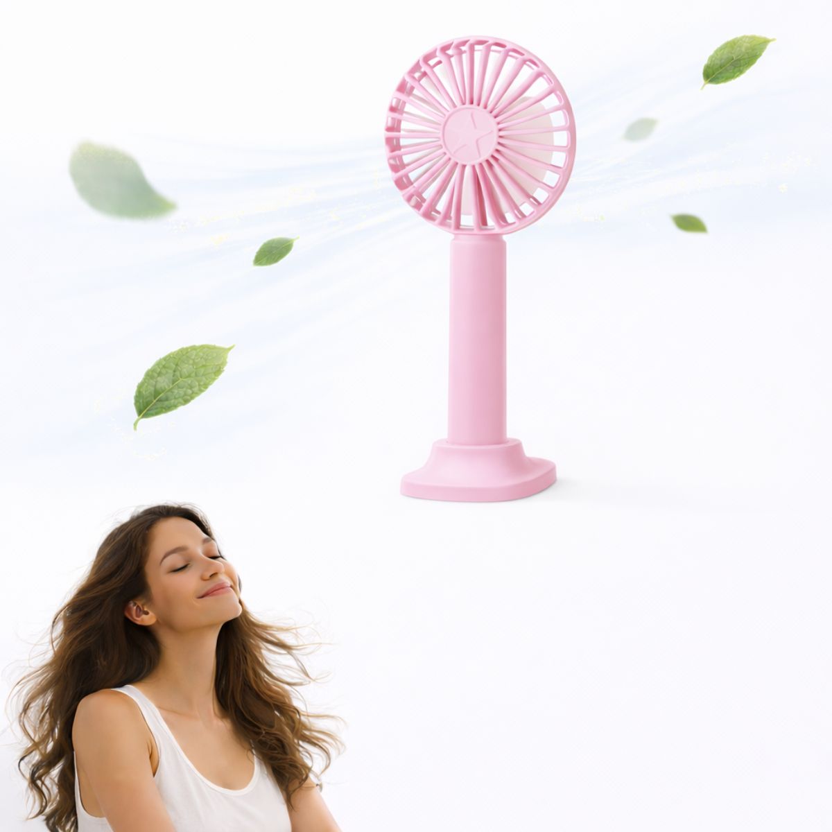 GENERICO - Ventilador Portátil Rosado Con Soporte Para Celular Ligero Y Potente