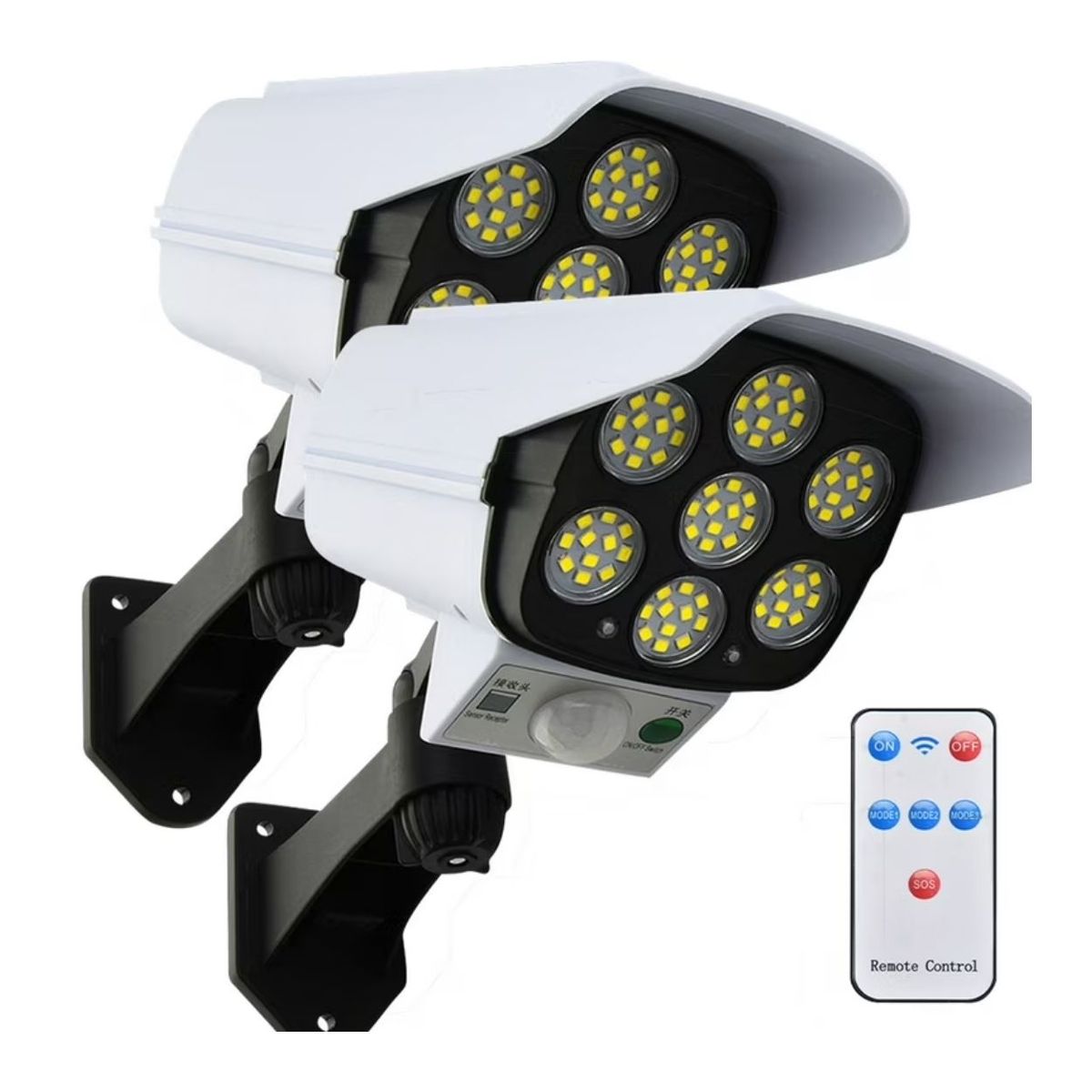 GENERICO - Pack x2 Focos Solares LED con Sensor de Movimiento Tipo Cámara Seguridad Exterior