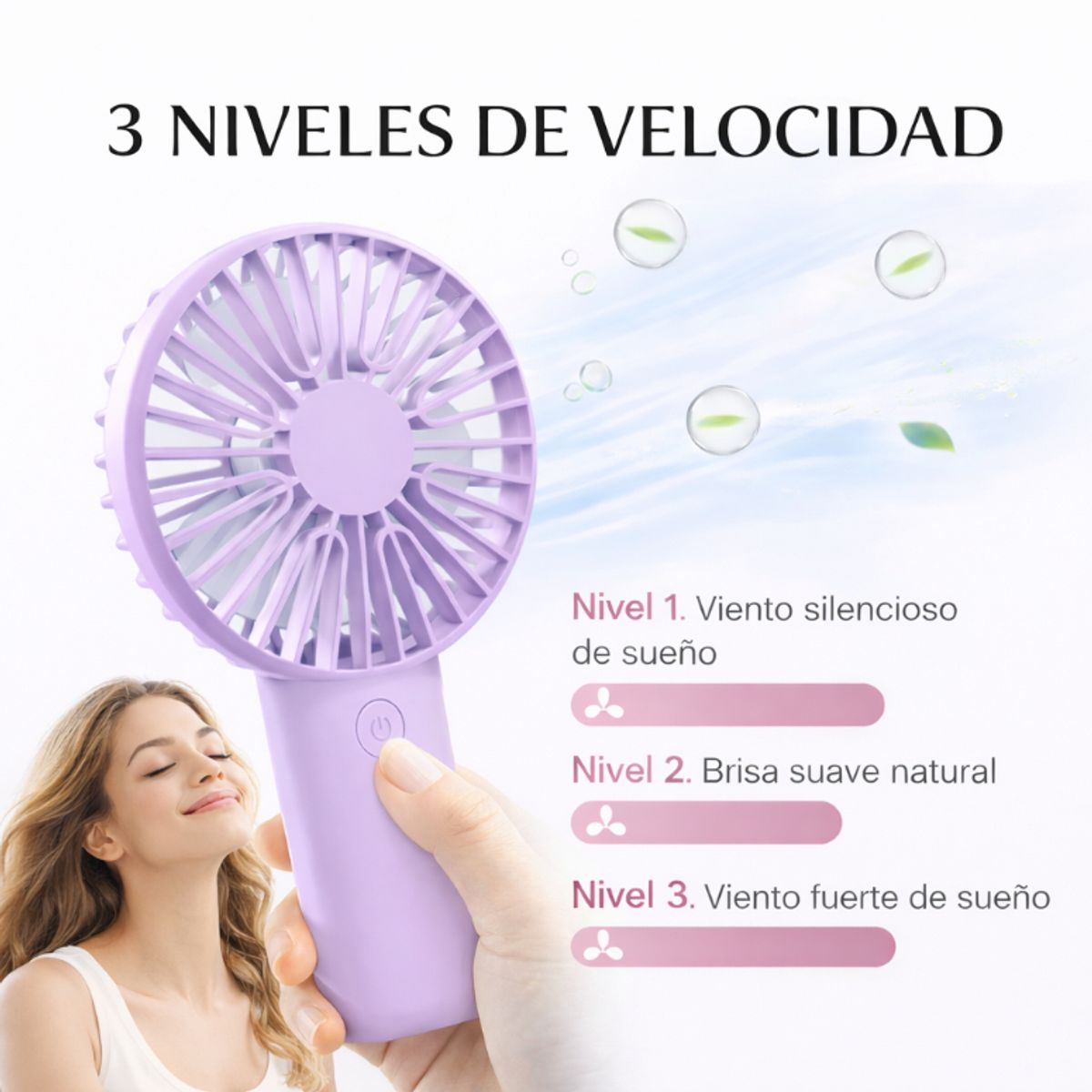 GENERICO - Ventilador Personal Lila Portátil USB Silencioso Con Soporte Celular