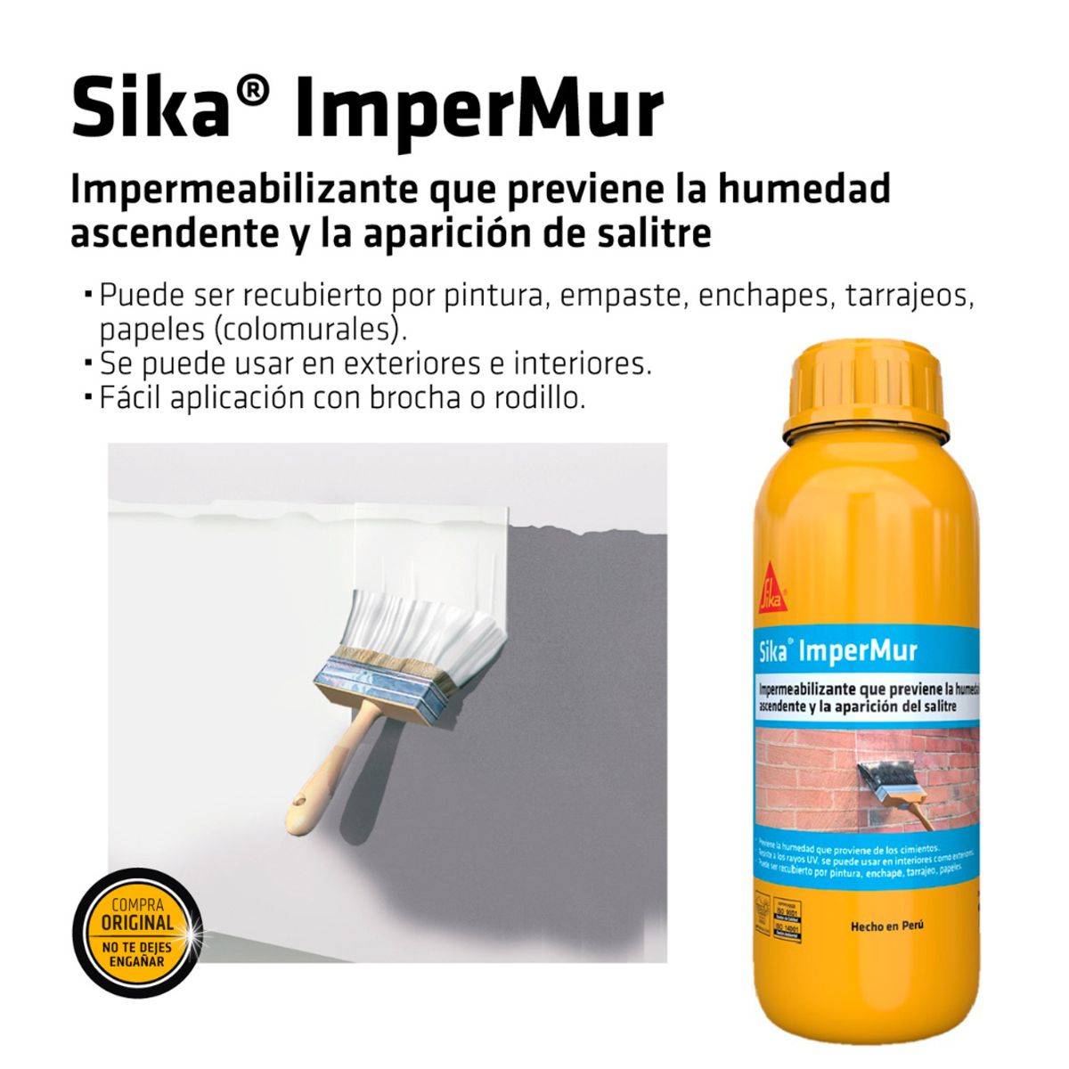 SIKA - Resina contra la humedad Sika Impermur y Salitre x1L Gratis una brocha