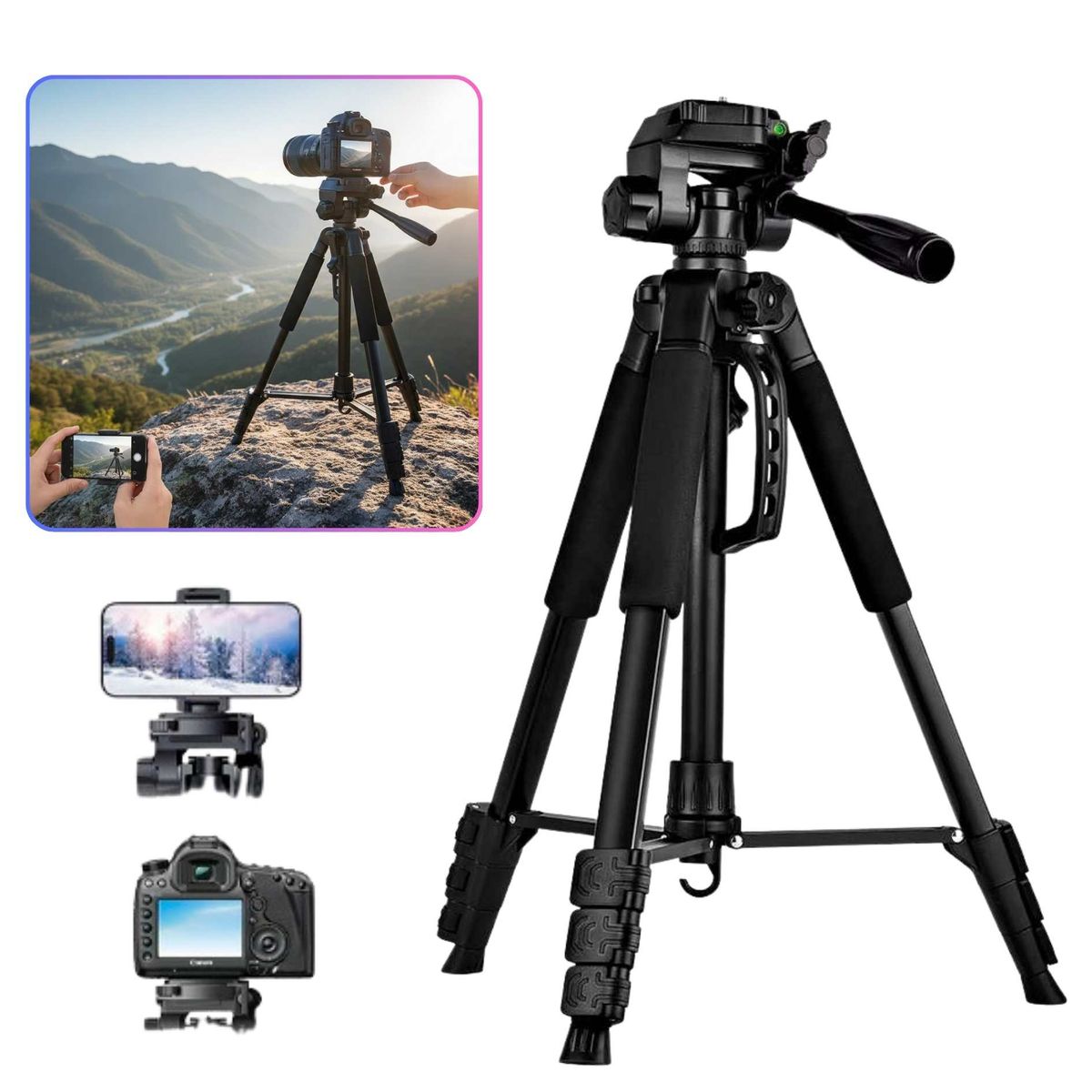 SEISA - Tripode Profesional 183cm Aluminio para Camara Canon Nikon Celulares +  Estuche Vlogging Fotografía