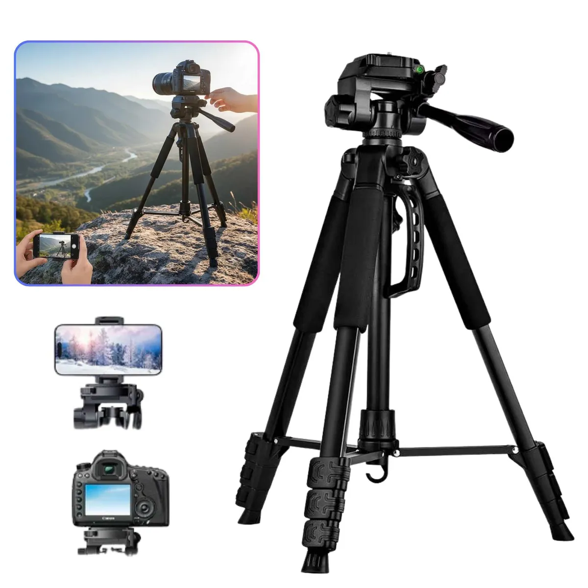 SEISA - Tripode Profesional 183cm Aluminio para Camara Canon Nikon Celulares +  Estuche Vlogging Fotografía