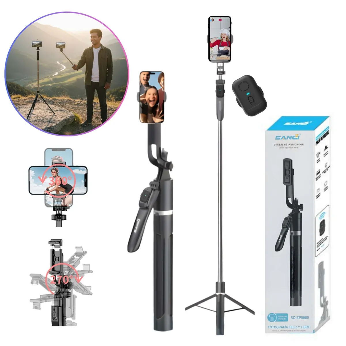 Trípode Palo Selfie con Control Remoto Bluetooth 183cm para Video y Selfie, marca SEISA - Foto Principal