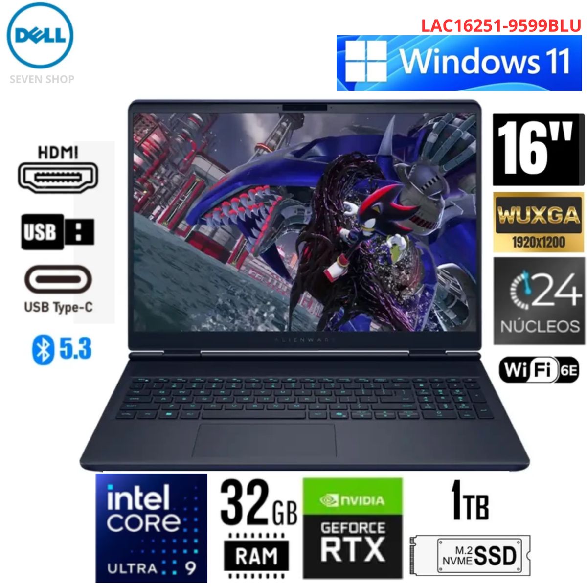 Dell - Laptop Dell Core Ultra 9 Alienware 16x Aurora Gaming  16"    240hz, Ram 32gb,1tb, Rtx 5060 8gb, Win11