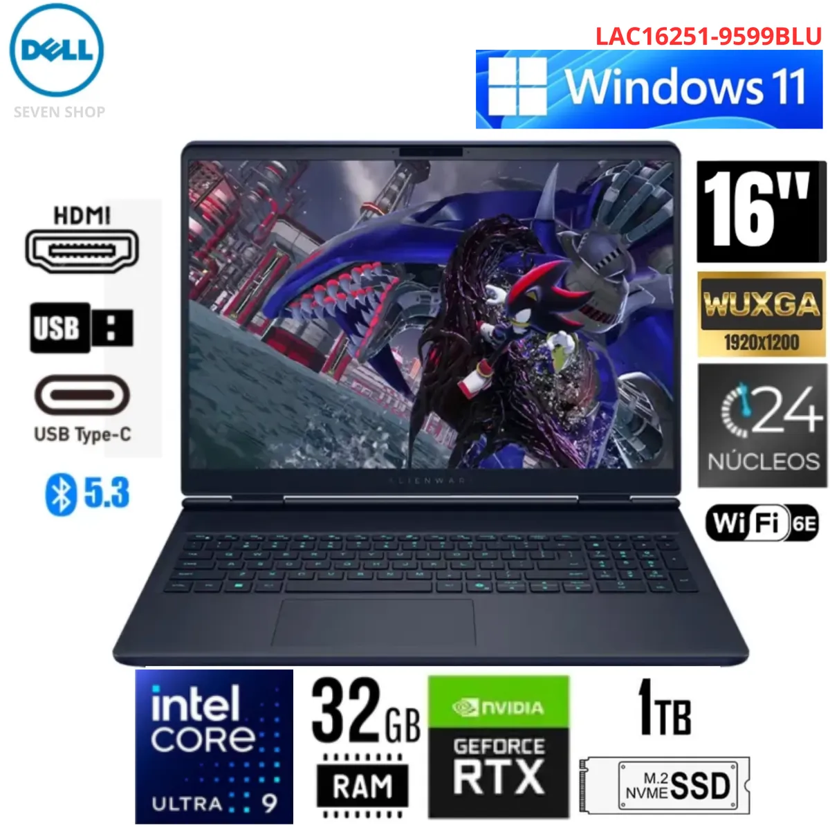 Dell - Laptop Dell Core Ultra 9 Alienware 16x Aurora Gaming  16"    240hz, Ram 32gb,1tb, Rtx 5060 8gb, Win11