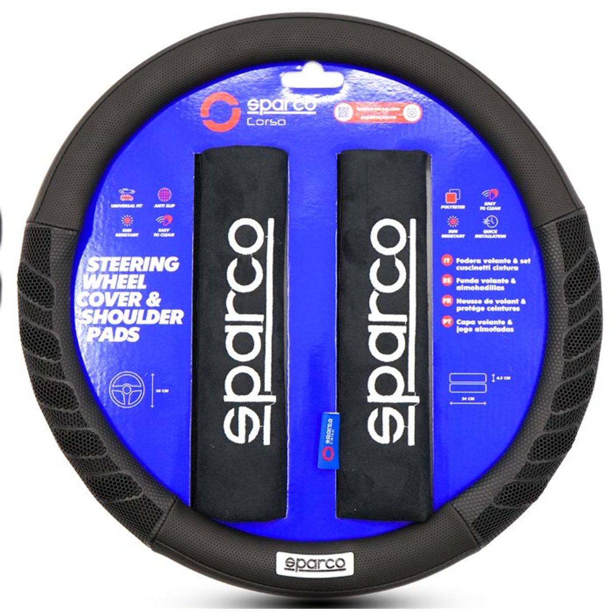 SPARCO - Kit Cubre Volante + Almohadilla Cinturón De Seguridad SPARCO 3Pcs