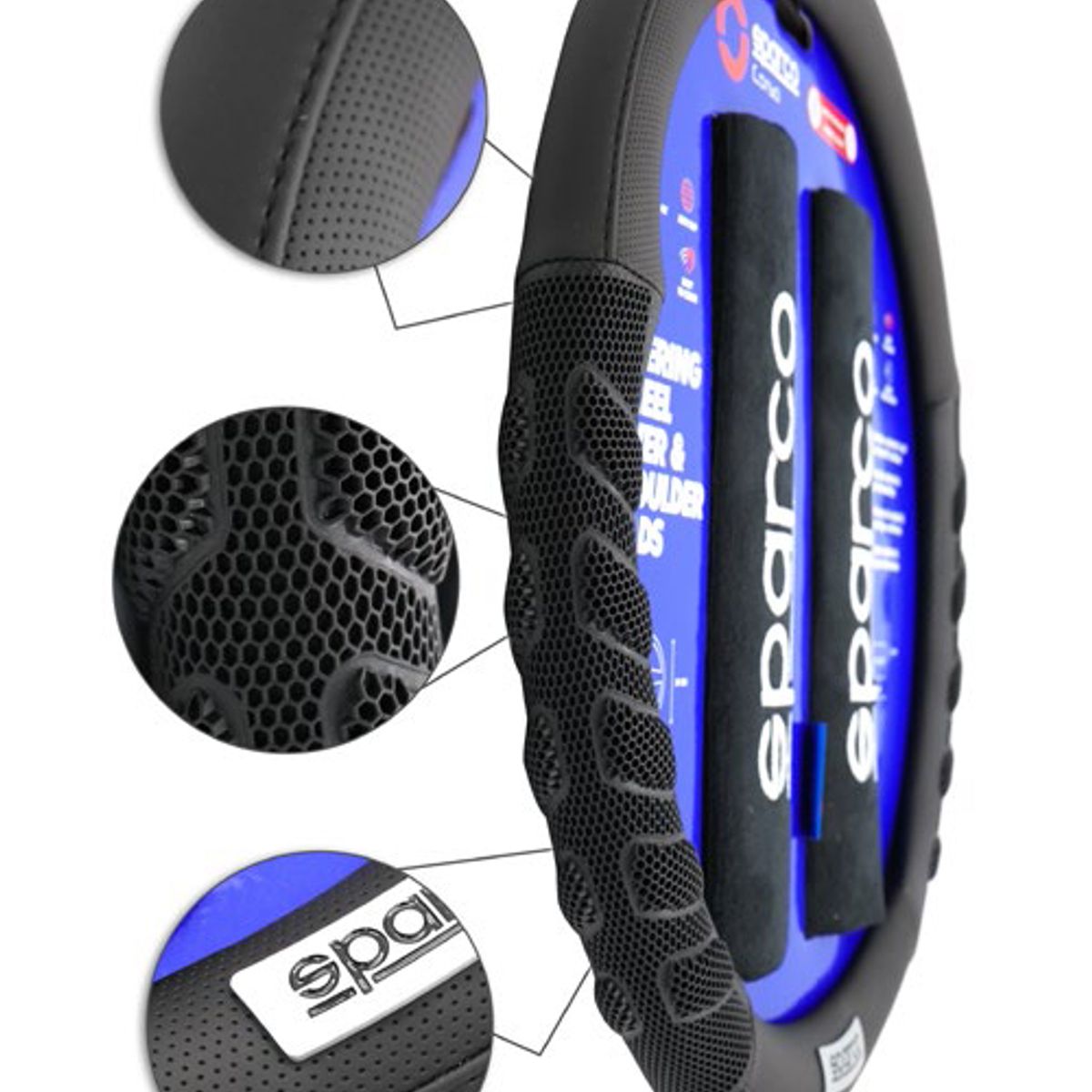 SPARCO - Kit Cubre Volante + Almohadilla Cinturón De Seguridad SPARCO 3Pcs