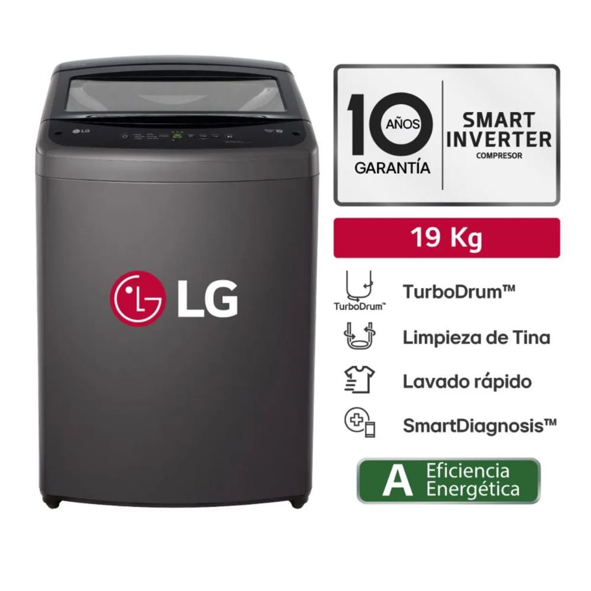 LG - Lavadora WT19BVTB 19 Kg Turbodrum Carga Superior Negro Claro LG