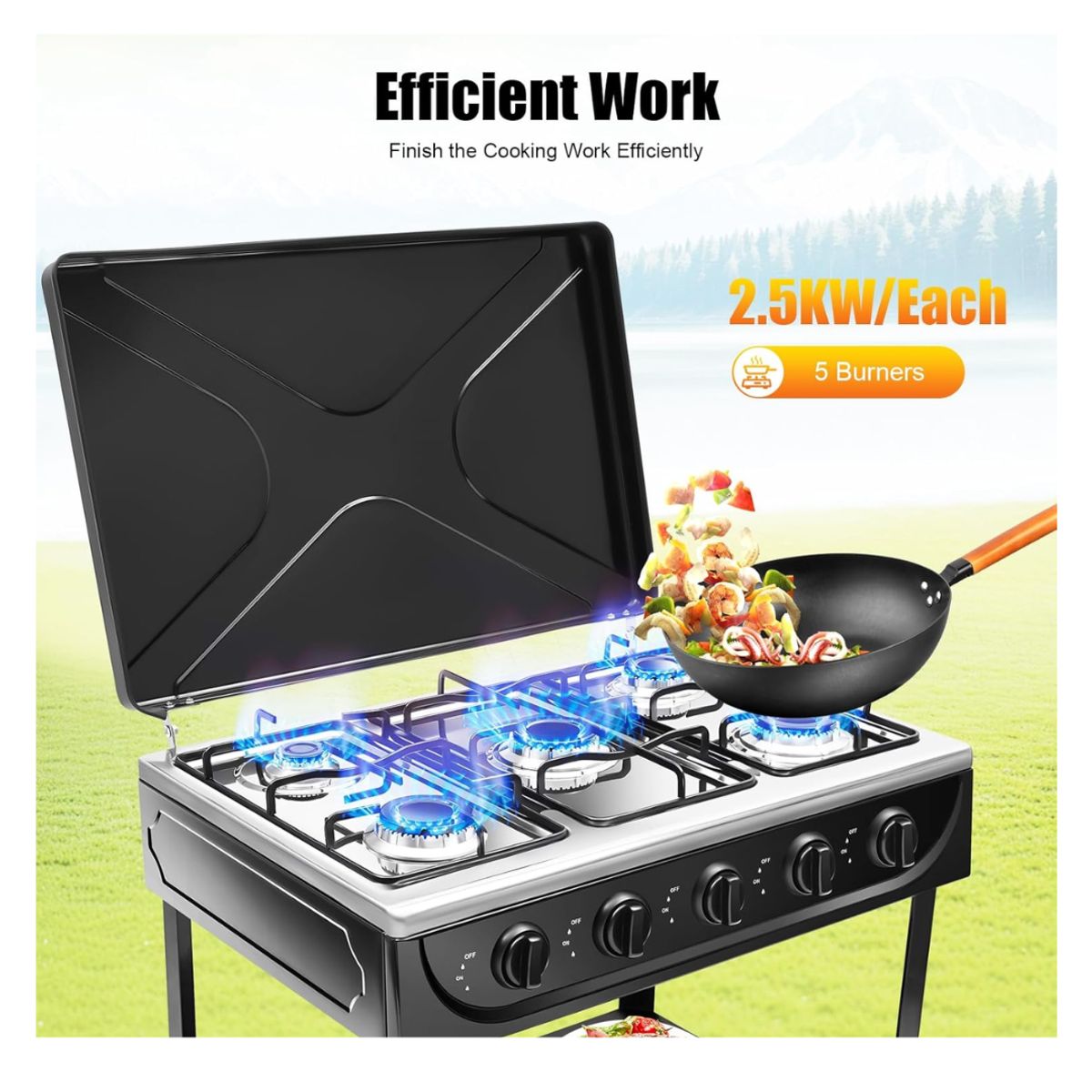 GENERICO - ESTUFA PORTÁTIL CON 5 QUEMADORES