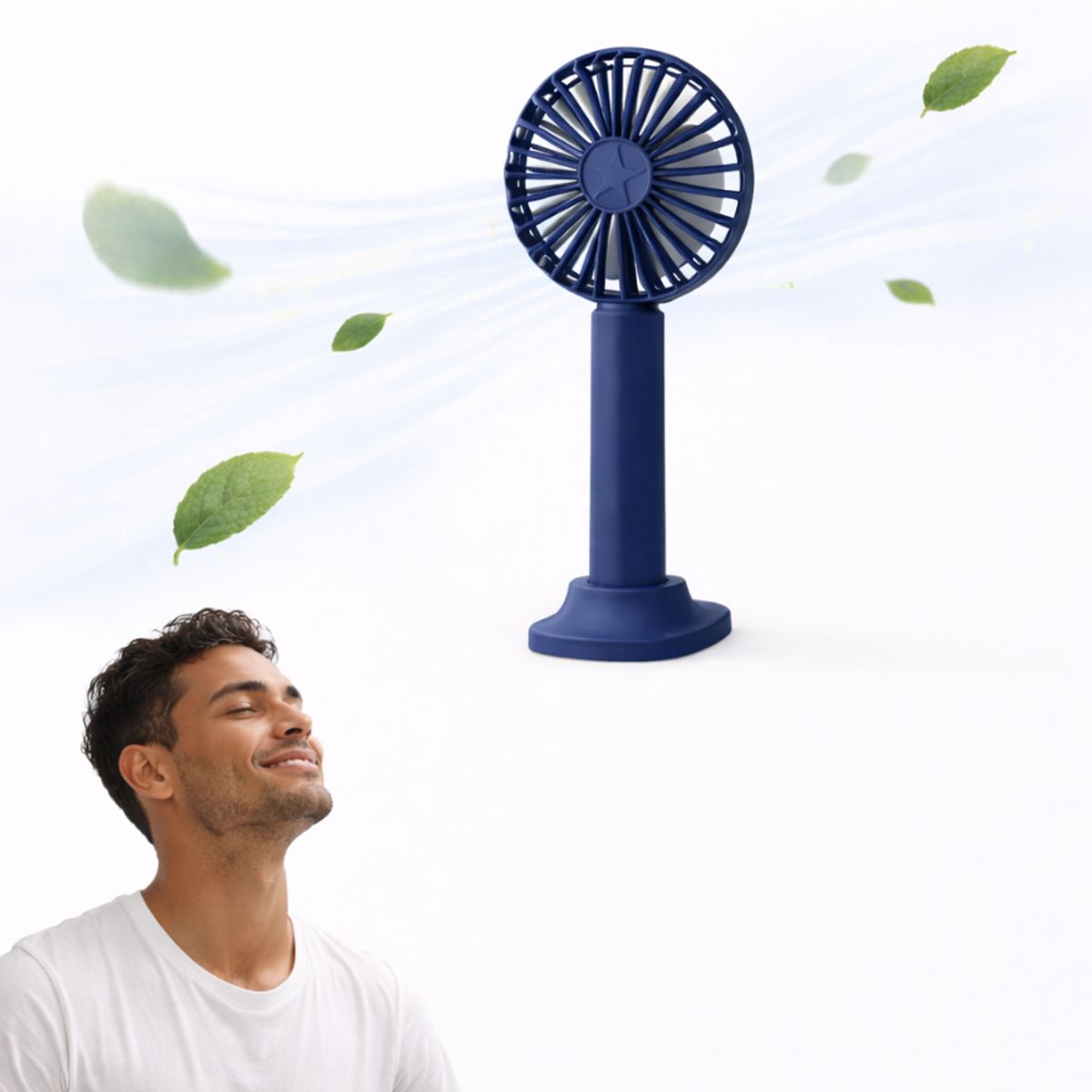 GENERICO - Mini Ventilador De Mano Azul 3 Velocidades Recargable Silencioso