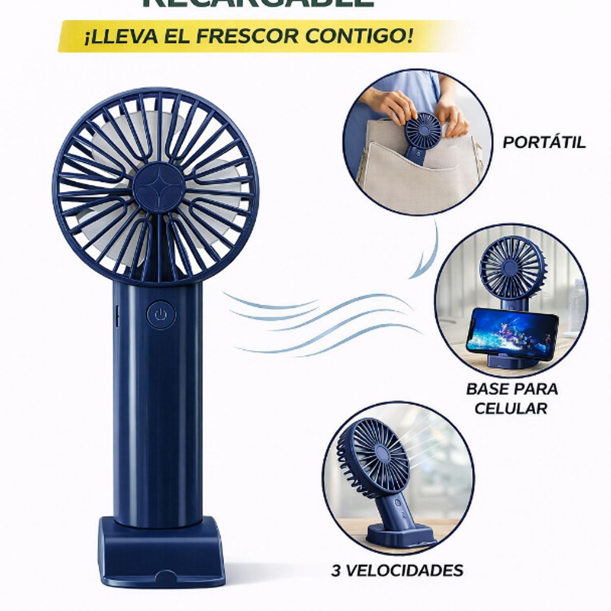GENERICO - Ventilador Portátil Azul Liviano Recargable USB Uso Diario Hogar