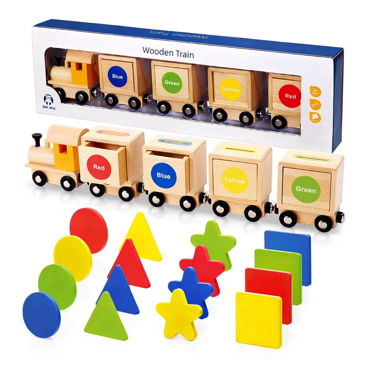 GENERICO - Pack Montessori fracciones y tren clasificador de formas geométricas