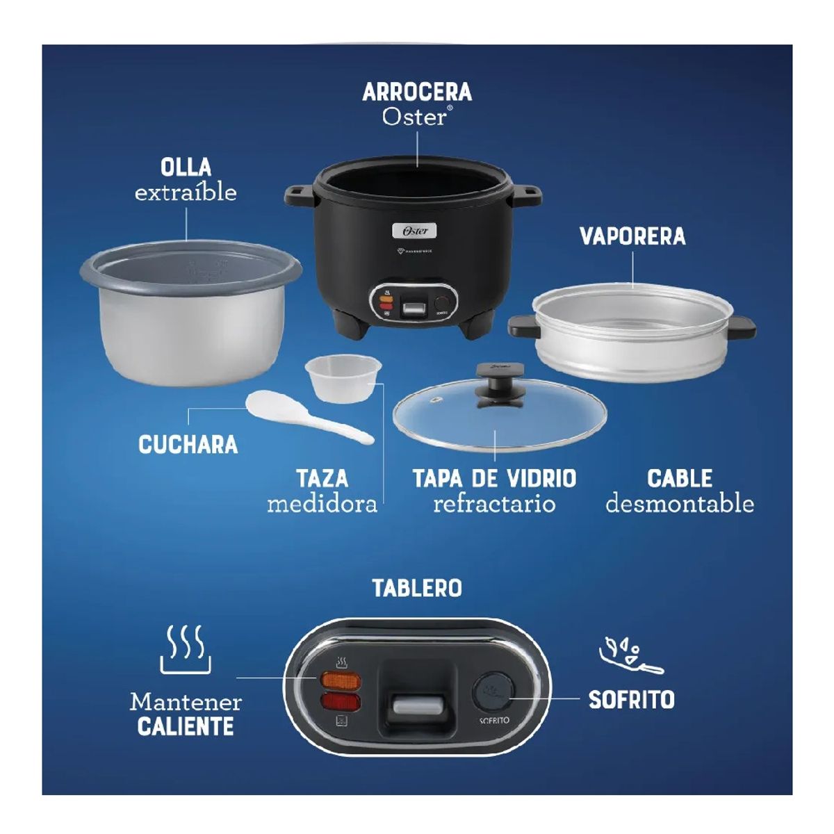 OSTER - Oster Arrocera, 3 en 1, 10 Tazas de Capacidad, Función de Sofrito CKSTRC10DFBLK