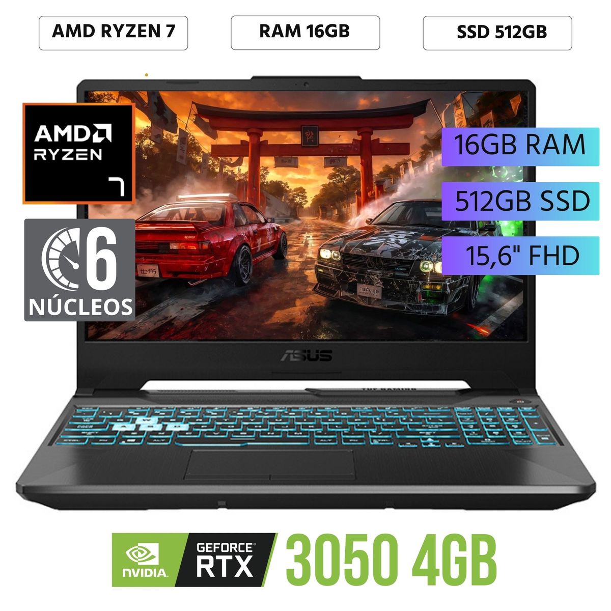 ASUS - Laptop Asus TUF Gaming A15 AMD Ryzen 7-7445HS Ram 16Gb SSD 512Gb 15.6 FHD FreeDos