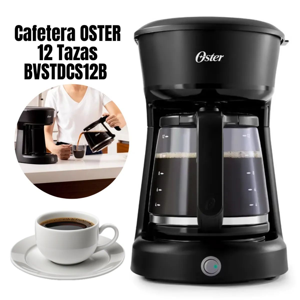 OSTER - Cafetera Oster De 12 Tazas Con Filtro Permanente ON/OFF BVSTDCS12B