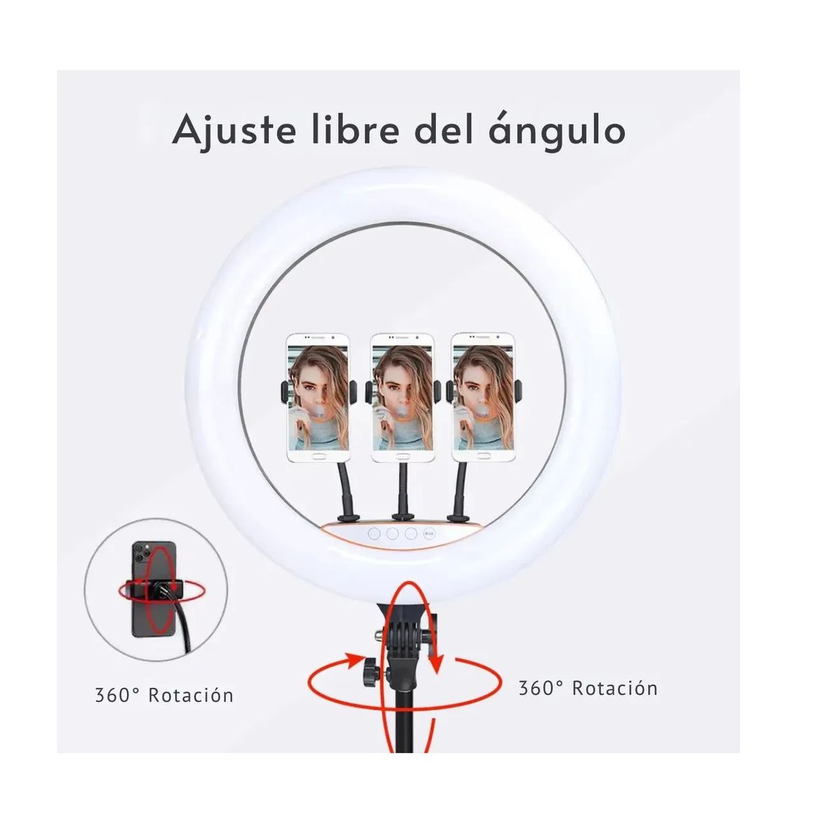 GENERICO - Aro De Luz Led Rgb De 56 Cm Lámpara Táctil + Trípode + Contr