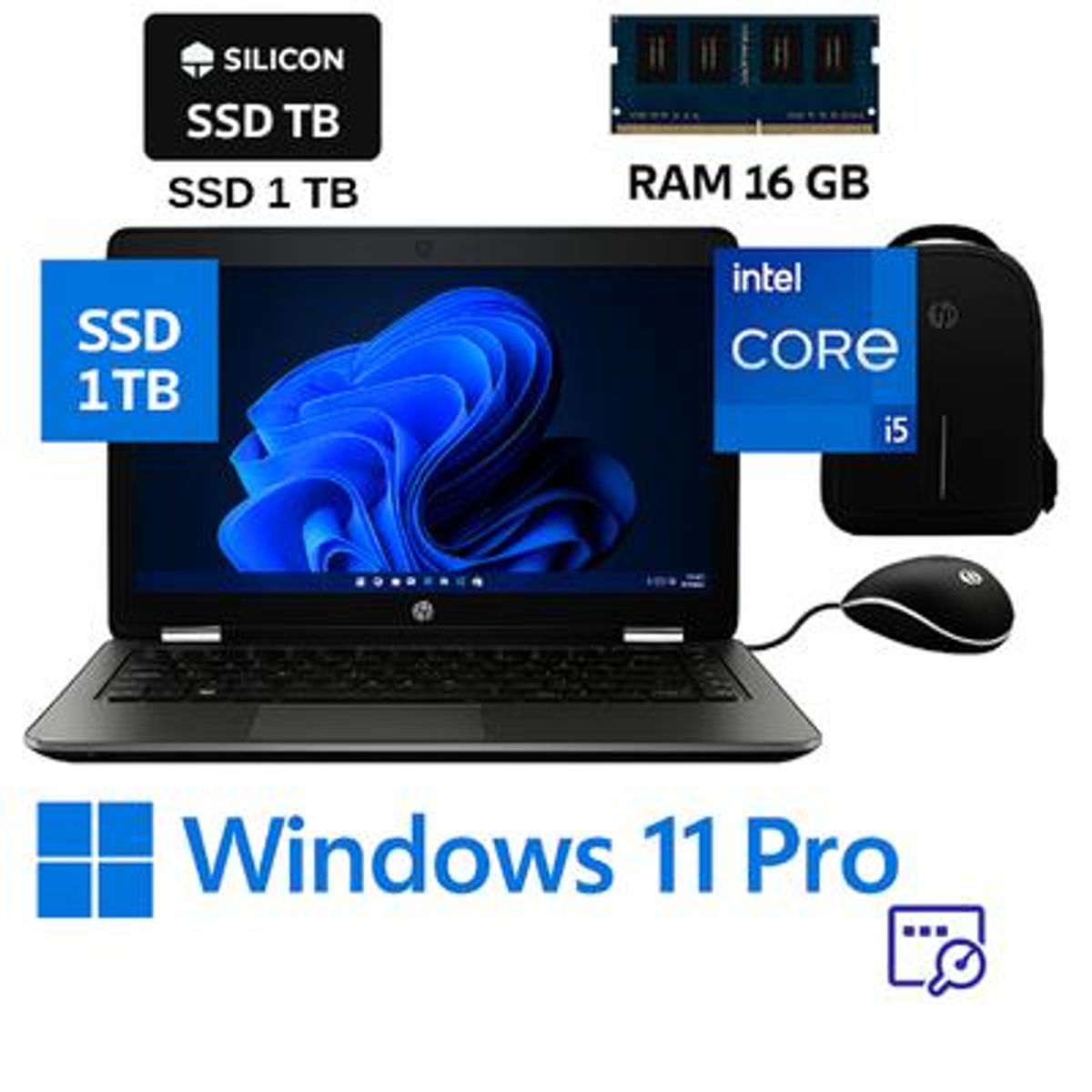 HP - HP ProBook 640 I5, con 16GB RAM, SSD  1TB + Windows 11 Pro, + Mochila y Mouse