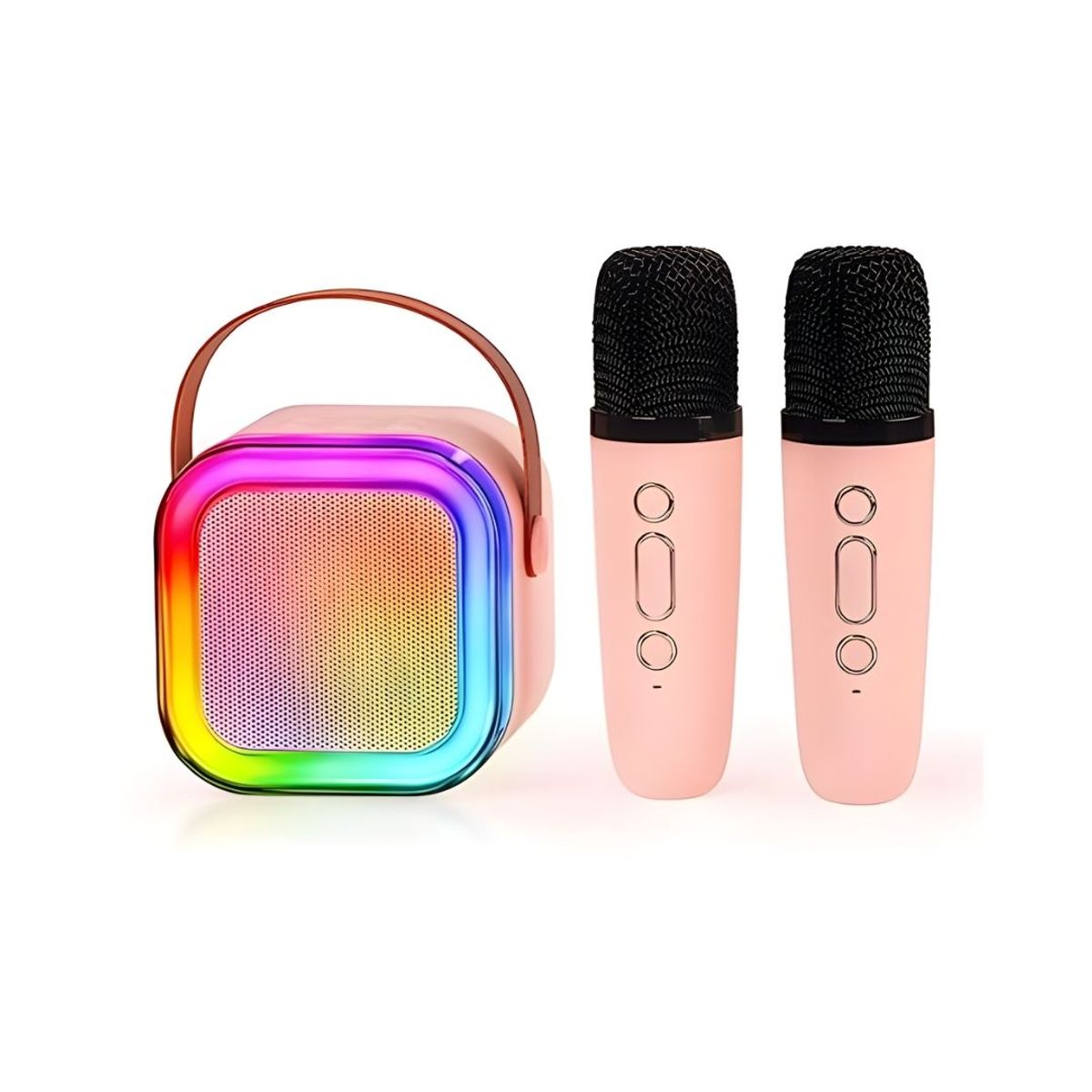 GENERICO - Mini parlante Karaoke Bluetooth con 2 micrófonos - Rosado