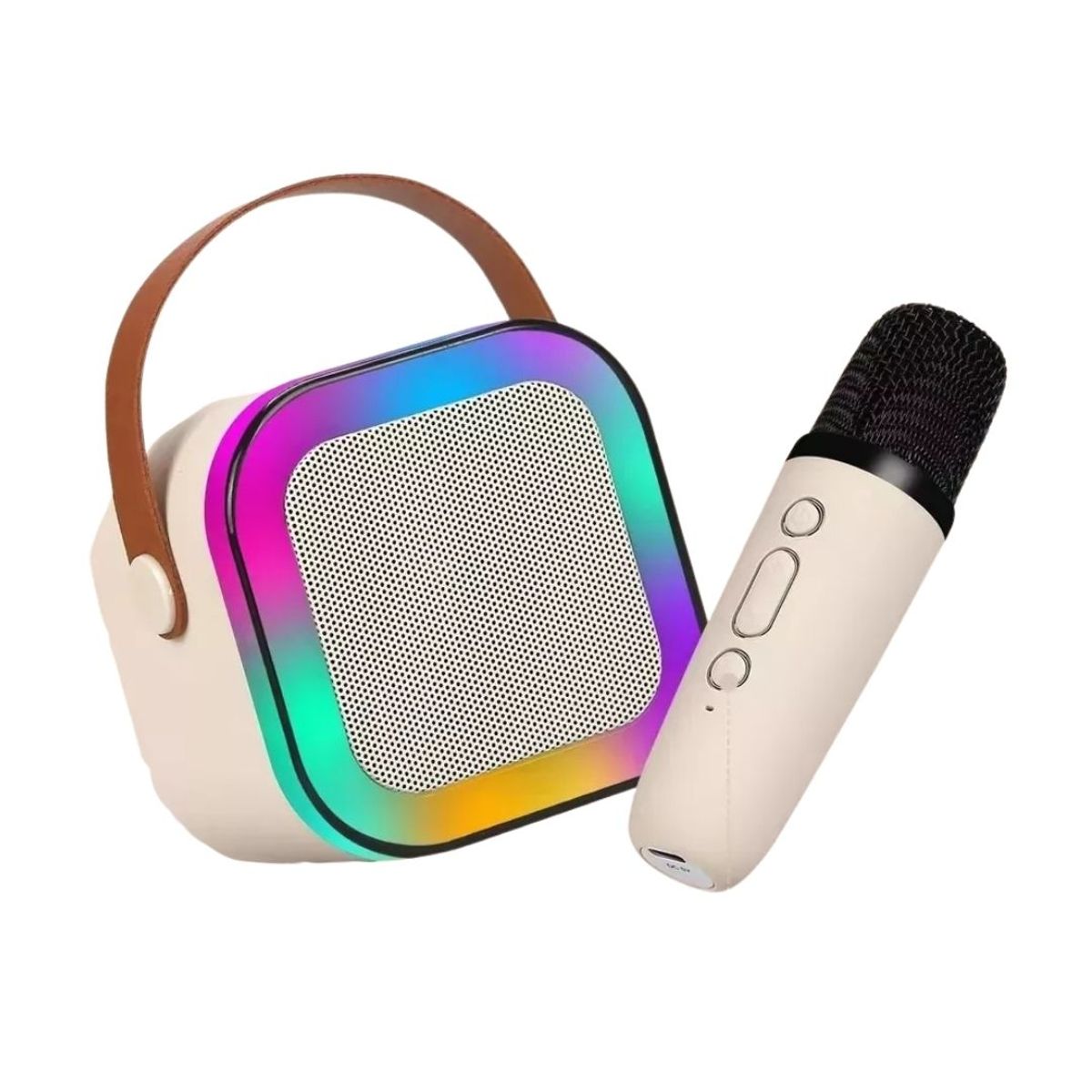 GENERICO - Mini parlante Karaoke Bluetooth con1 micrófono - Beige