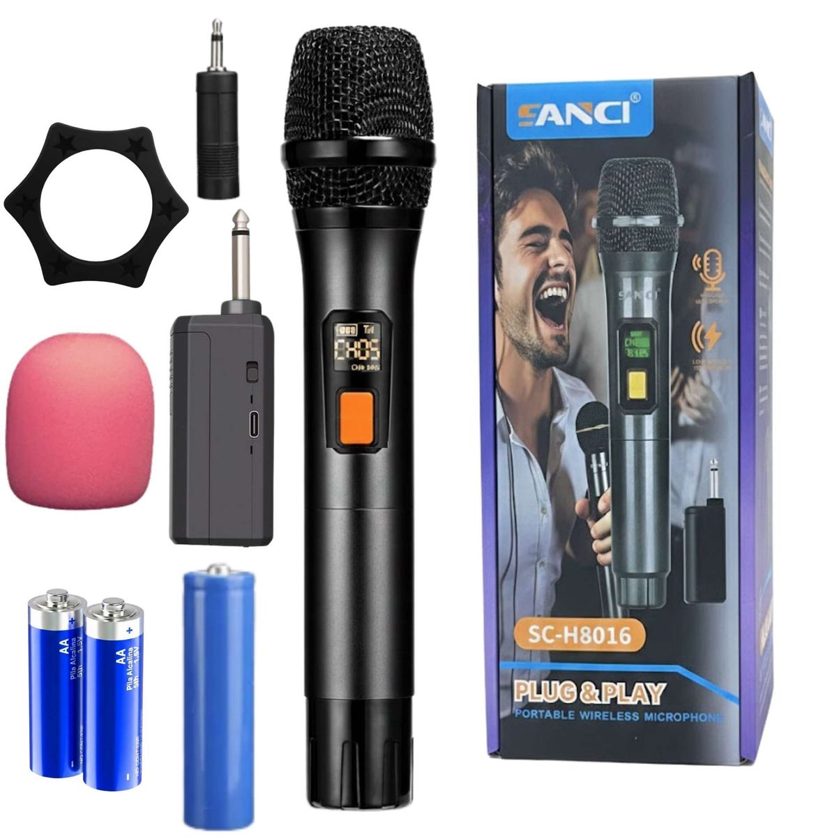 SEISA - Microfono Dinamico Inalambrico para Parlantes Karaoke Eventos Conferencias Receptor SANCI