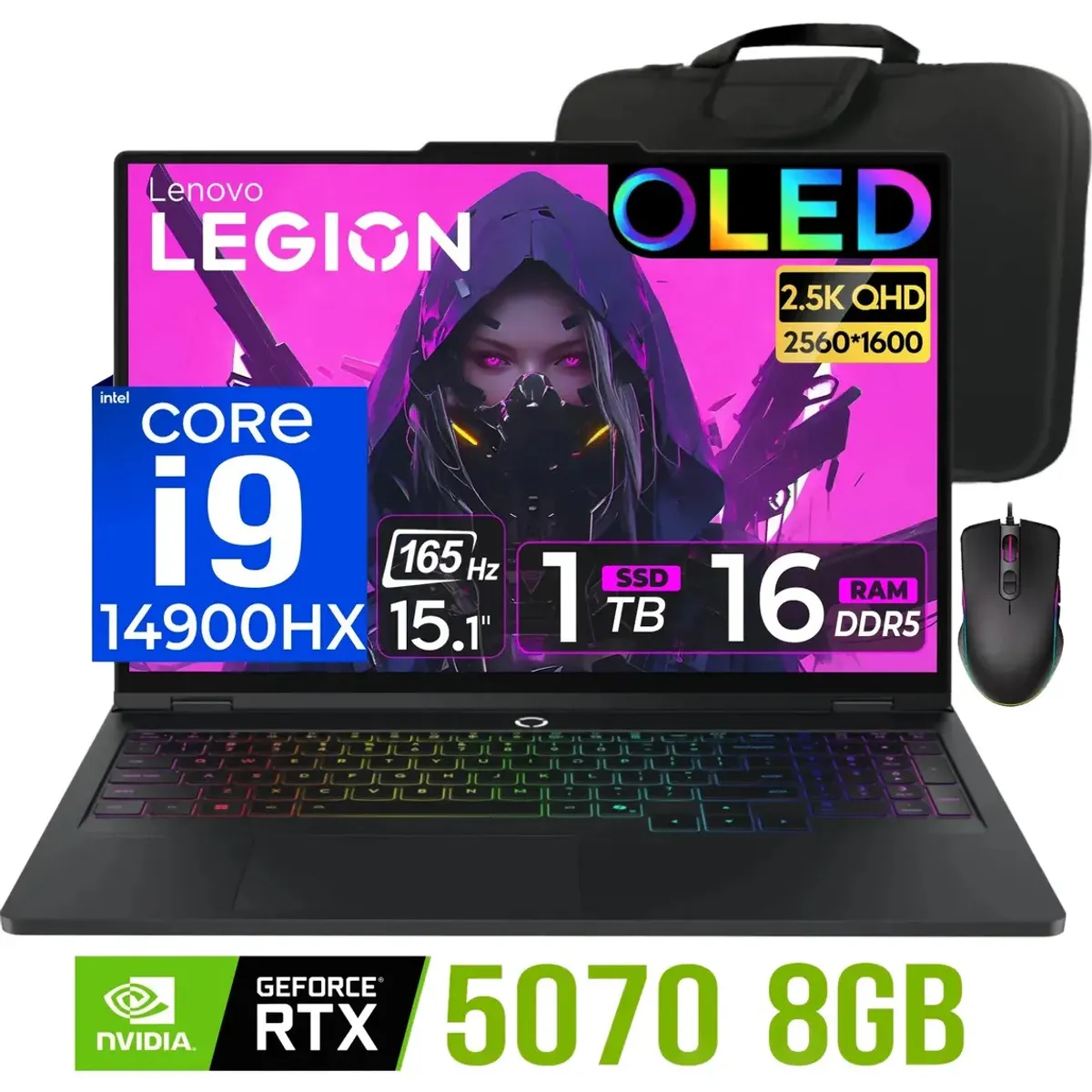 LENOVO - laptop Lenovo Legion 5 Core i9-14900HX Nvidia 8GB RTX5070 16gb ram 1tb Ssd 15.1″ OLED 165Hz
